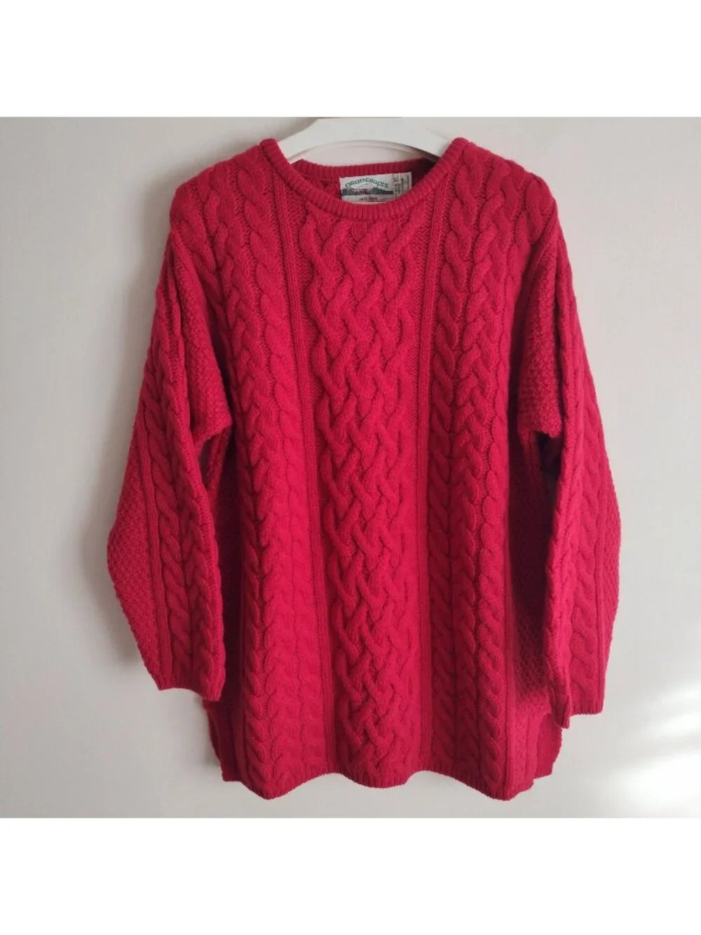 Aran Crafts Red Sweater XL NEW Wool Cashmere Cable Knit Fisherman Pullover NWT